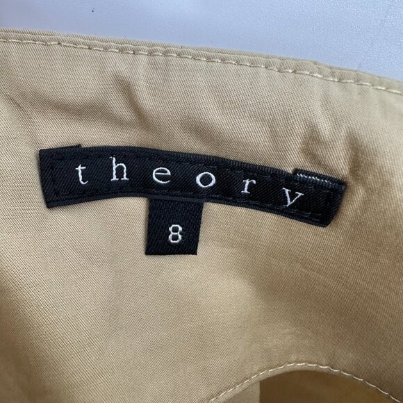 Theory Pleated Mini Skirt 8 Color Block Striped Cotton Poplin Tan Aqua Blue - Picture 3 of 6